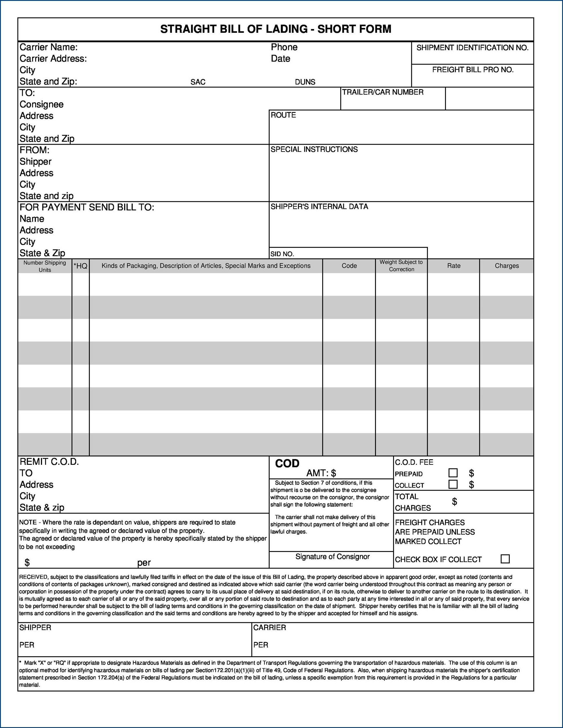 bill of lading template example