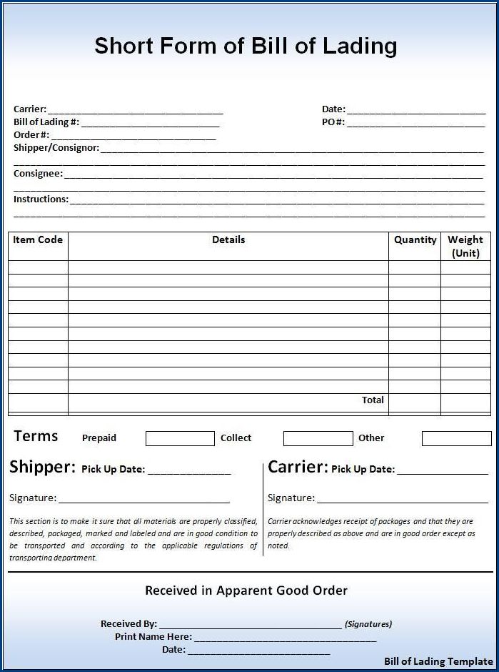 bill of lading template sample bill of lading template sample
