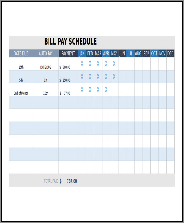 bill pay schedule template sample