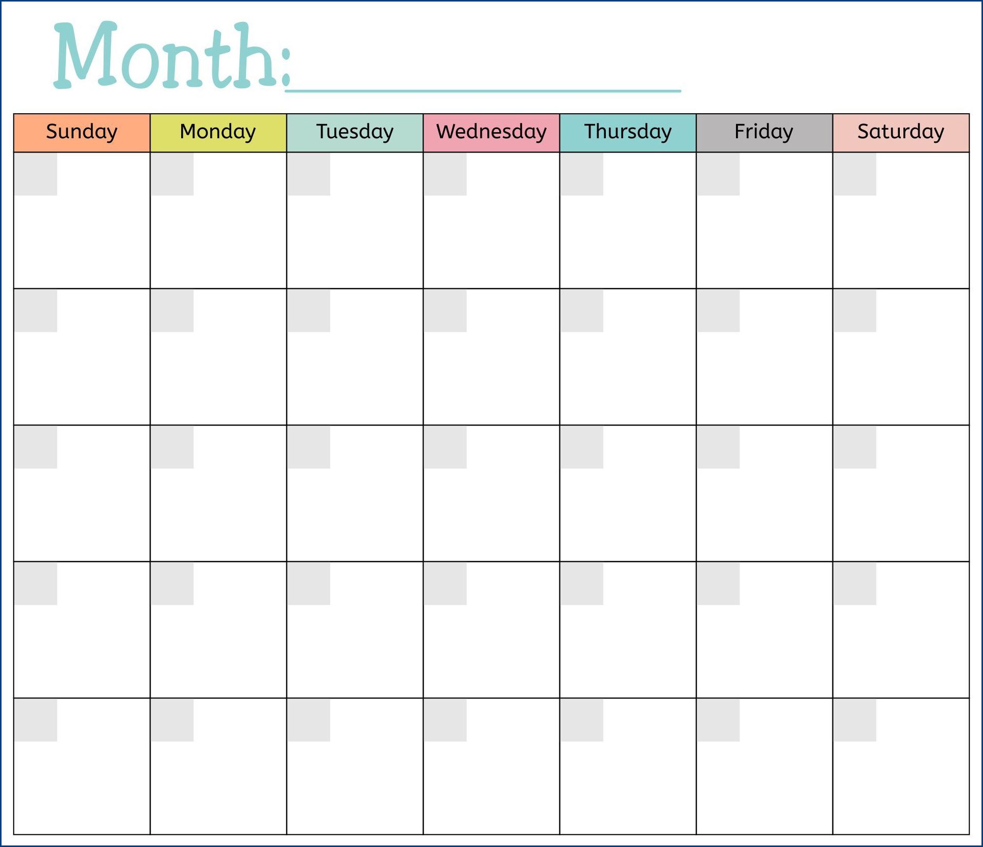 blank monthly calendar template example