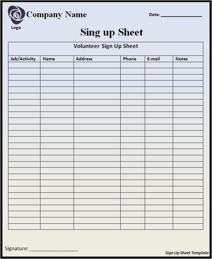 blank sign up sheet template sample