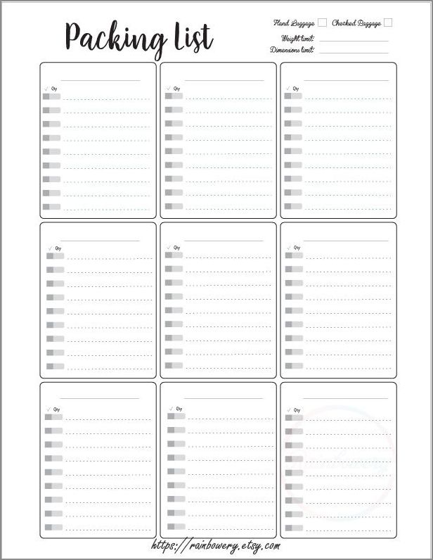 blank vacation packing list template sample