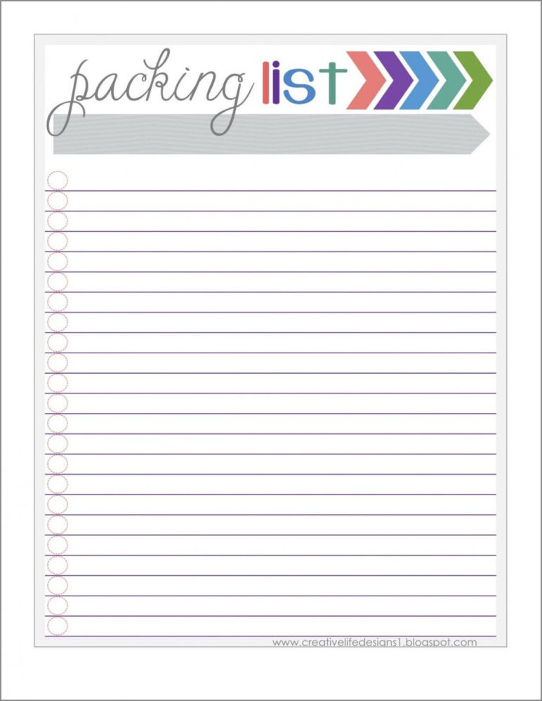 blank vacation packing list template