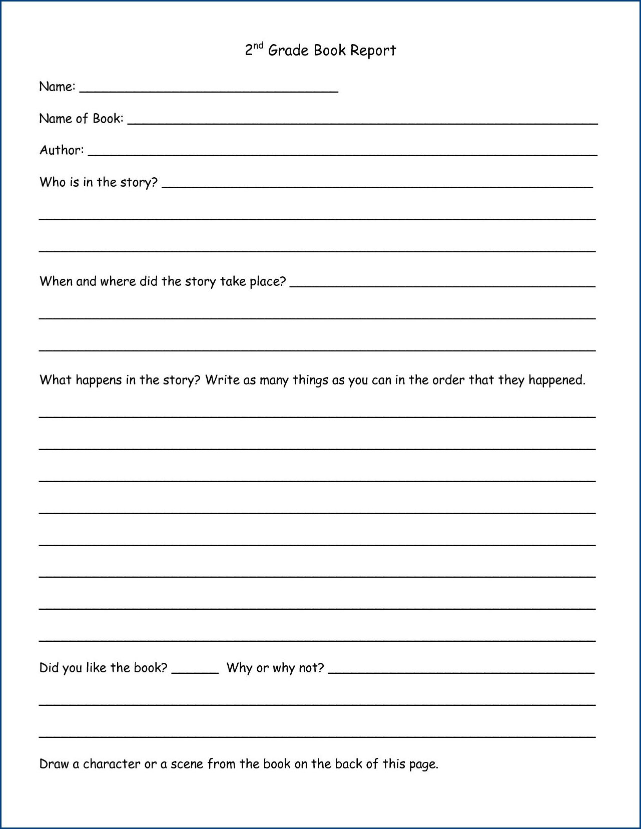book report template for 2nd graders sample book report template for 2nd graders sample
