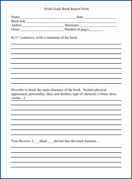book report template for 6th graders sample