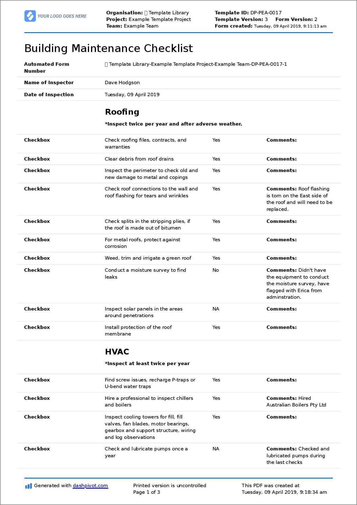 building checklist template example