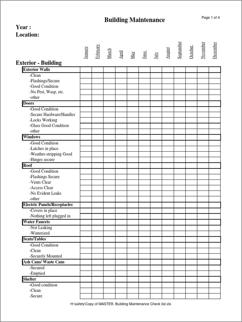building checklist template sample