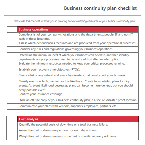 business continuity plan template free