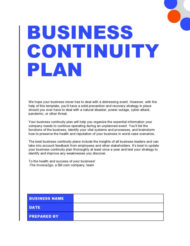 business continuity plan template pdf
