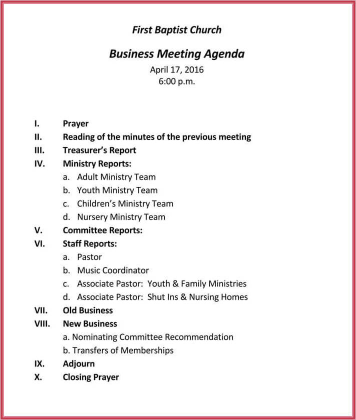 business meeting agenda template sample
