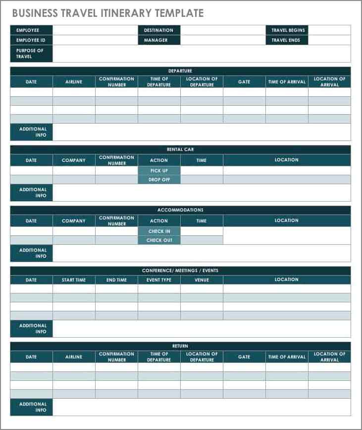 business travel itinerary template