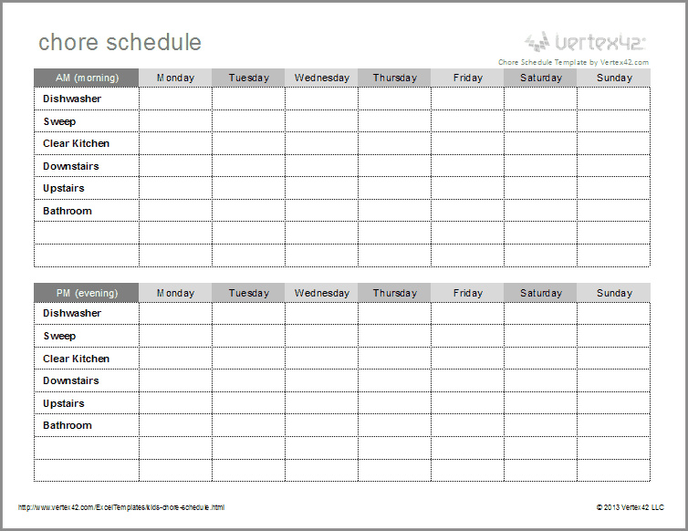 chore schedule template sample