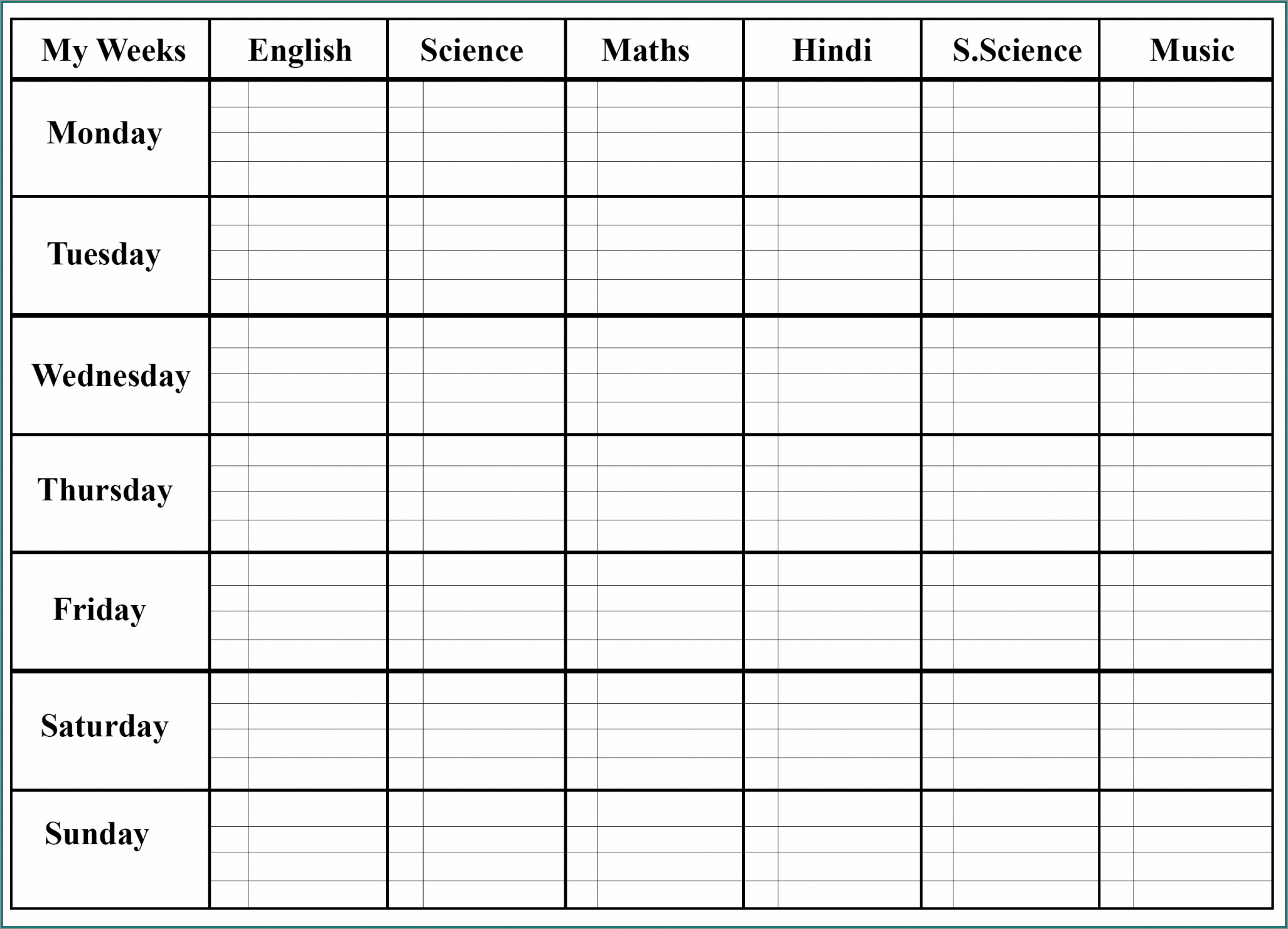 class weekly schedule template