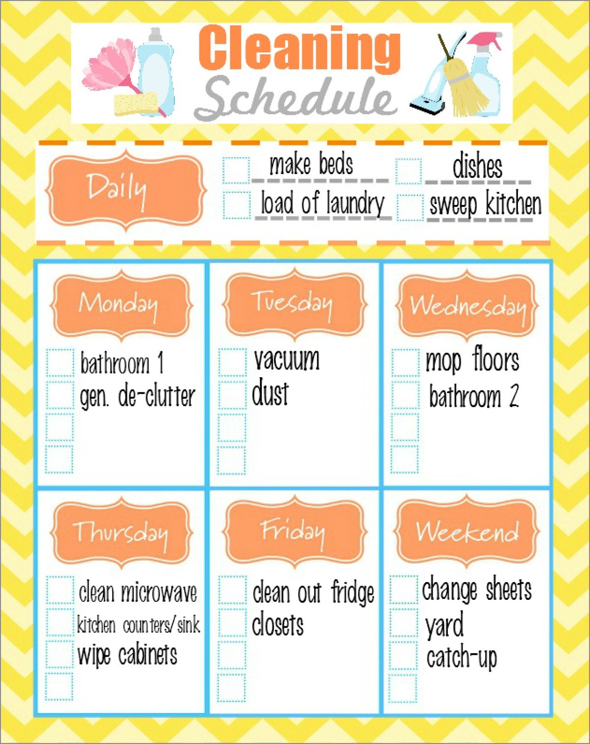 cleaning schedule template for home example