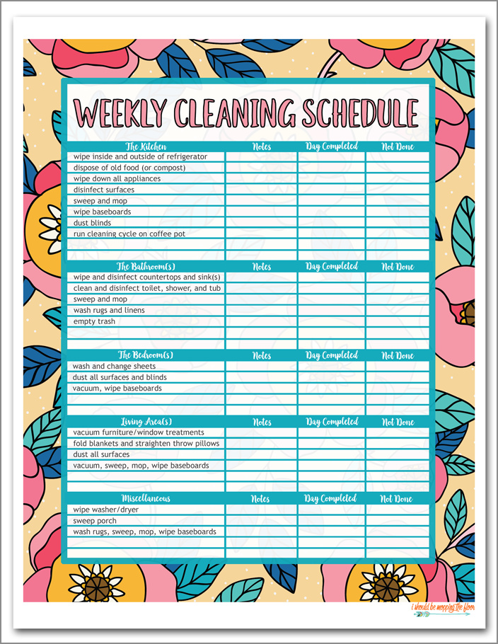 cleaning schedule template for home sample