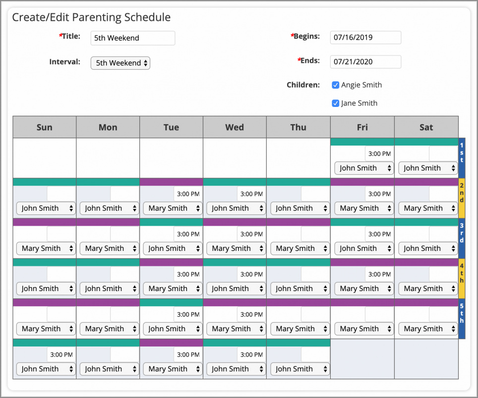 co parenting schedule template