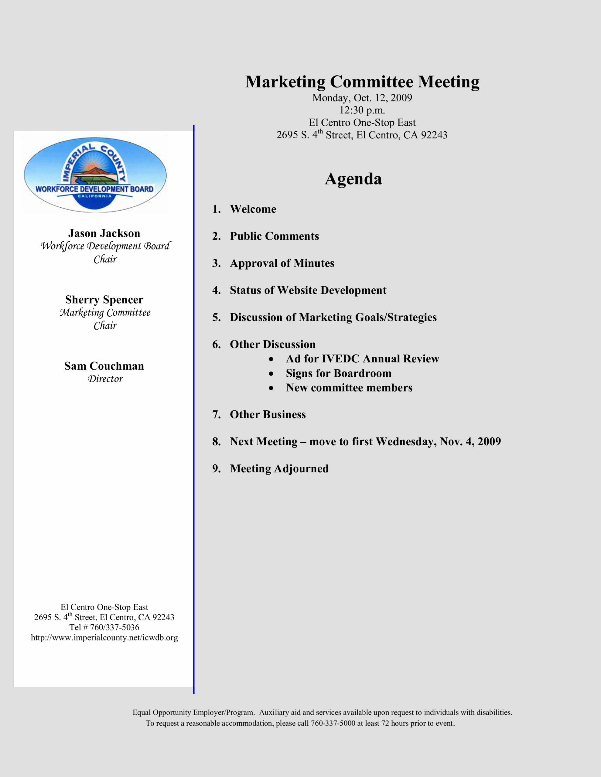 committee meeting agenda template