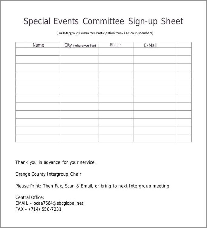 committee sign up sheet template