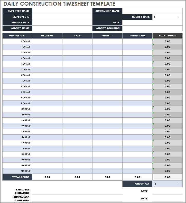 construction daily timesheet template