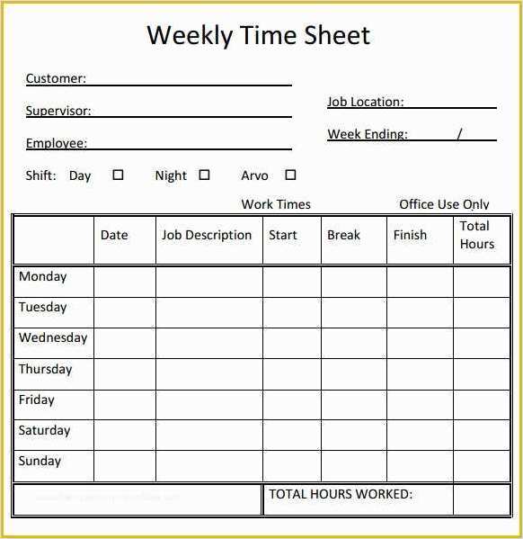 construction employee timesheet template example