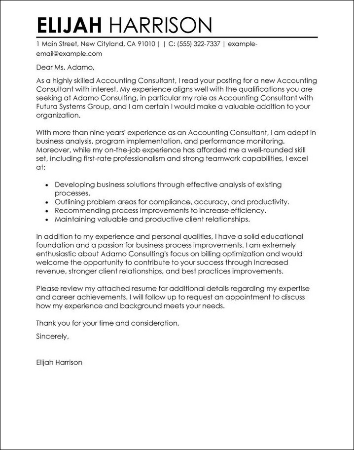 consulting cover letter template example
