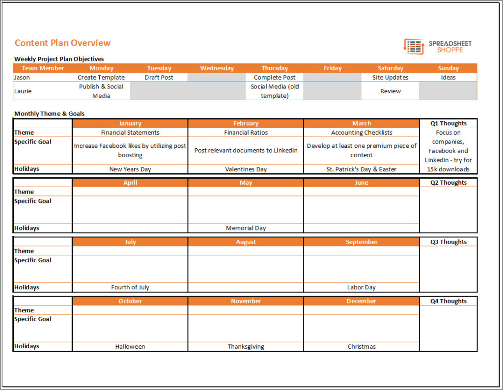 Content Shceduling Sample Free Printable Content Schedule Template