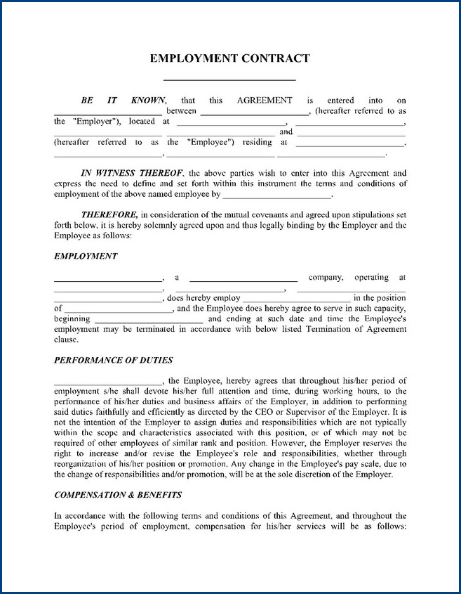 contract employment agreement template example