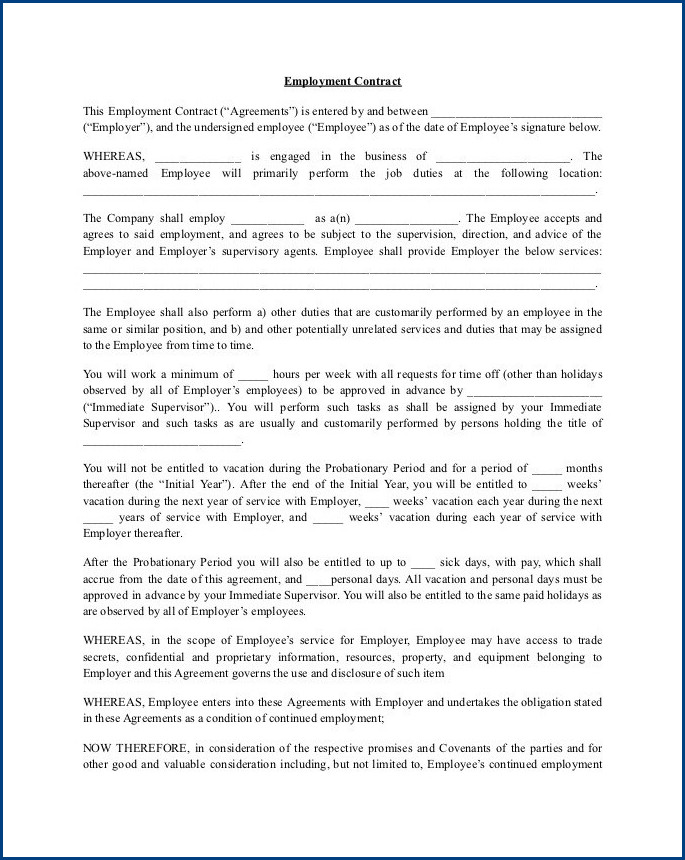 contract employment agreement template sample
