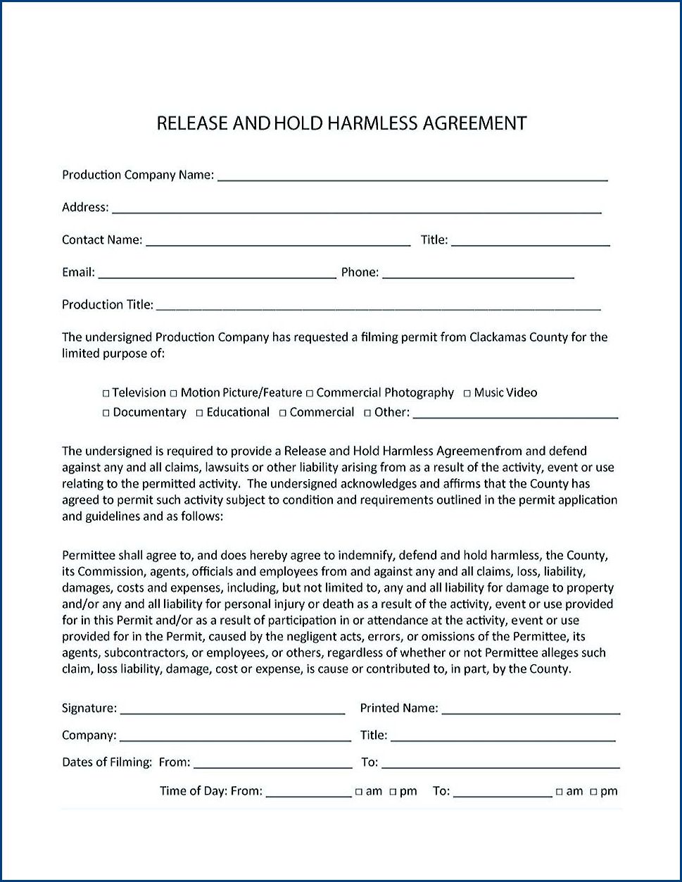 contractor hold harmless agreement template exampleexample