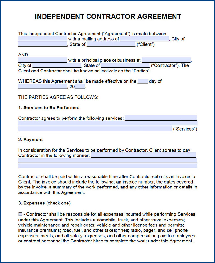 contractor payment agreement template sample