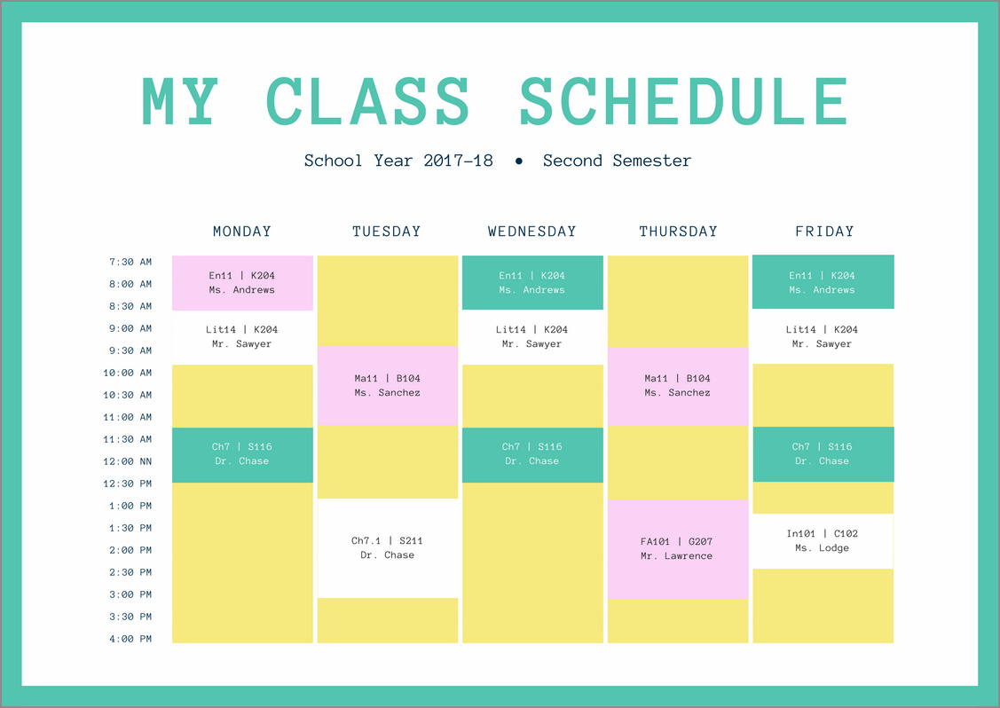 course schedule template example