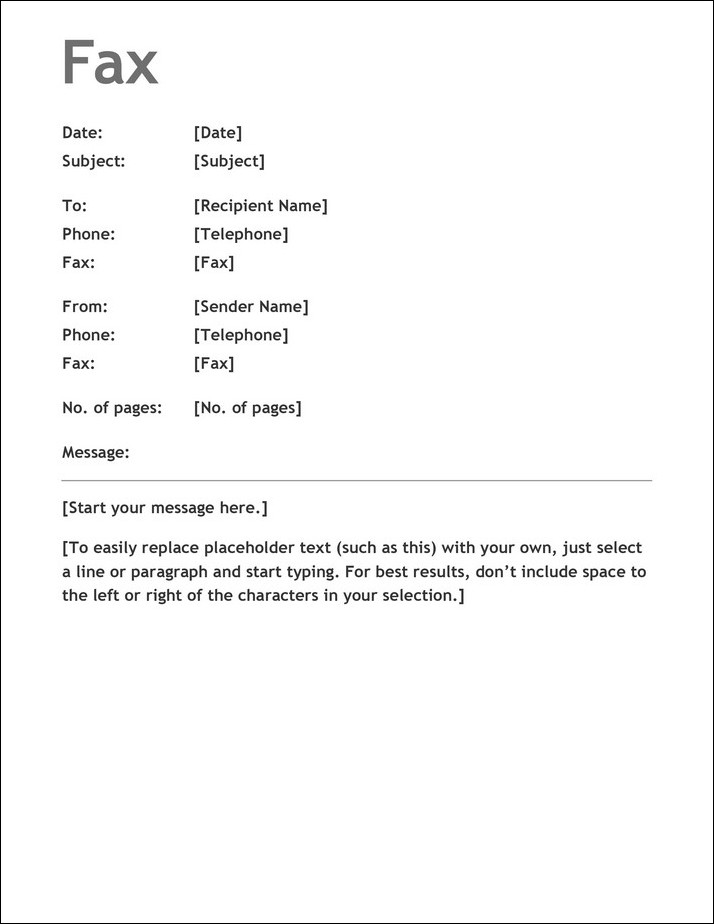 cover letter template for fax sample