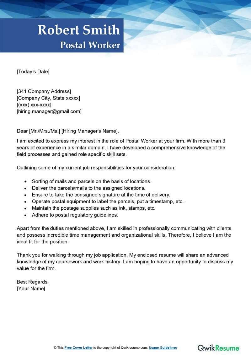 cover letter template for post office job example