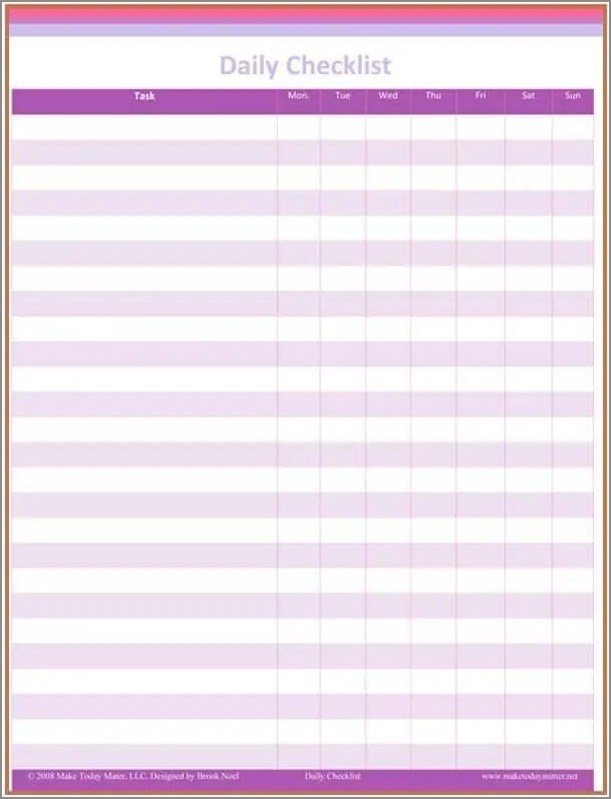 daily checklist template example
