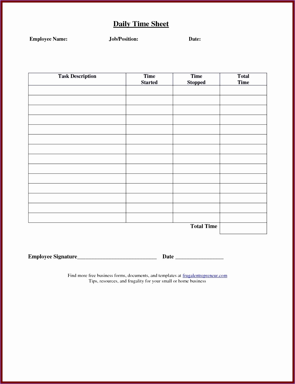 daily employee timesheet template example
