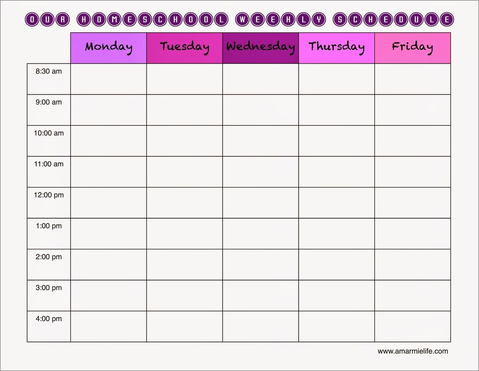 daily homeschool schedule template example