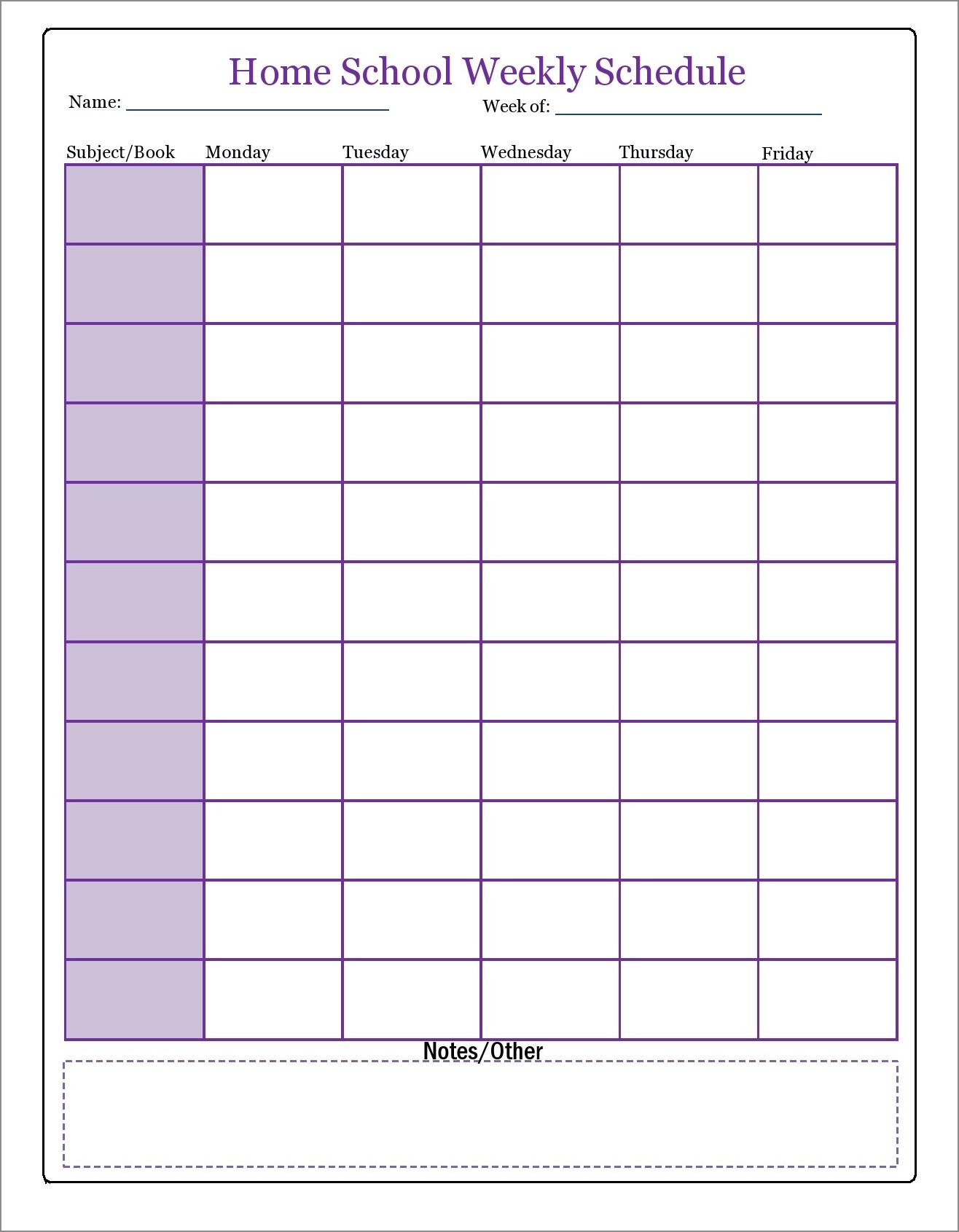 daily homeschool schedule template