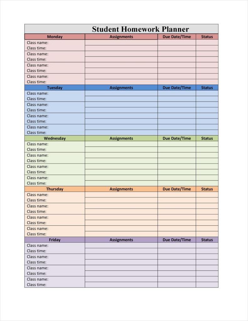 daily homework planner template