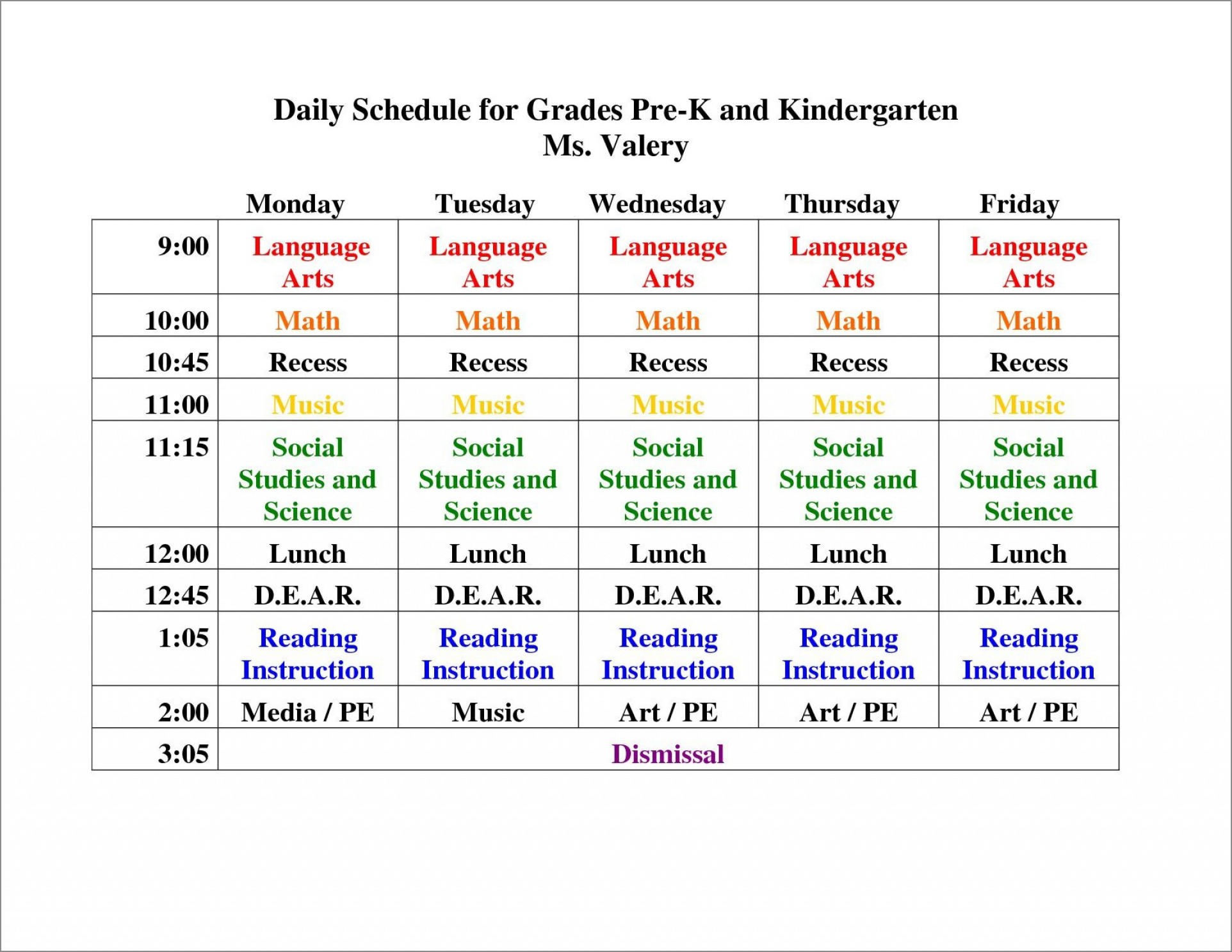 daily preschool schedule template example
