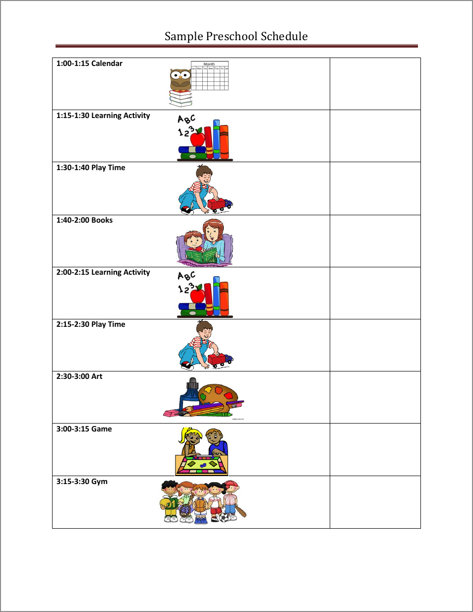 daily preschool schedule template