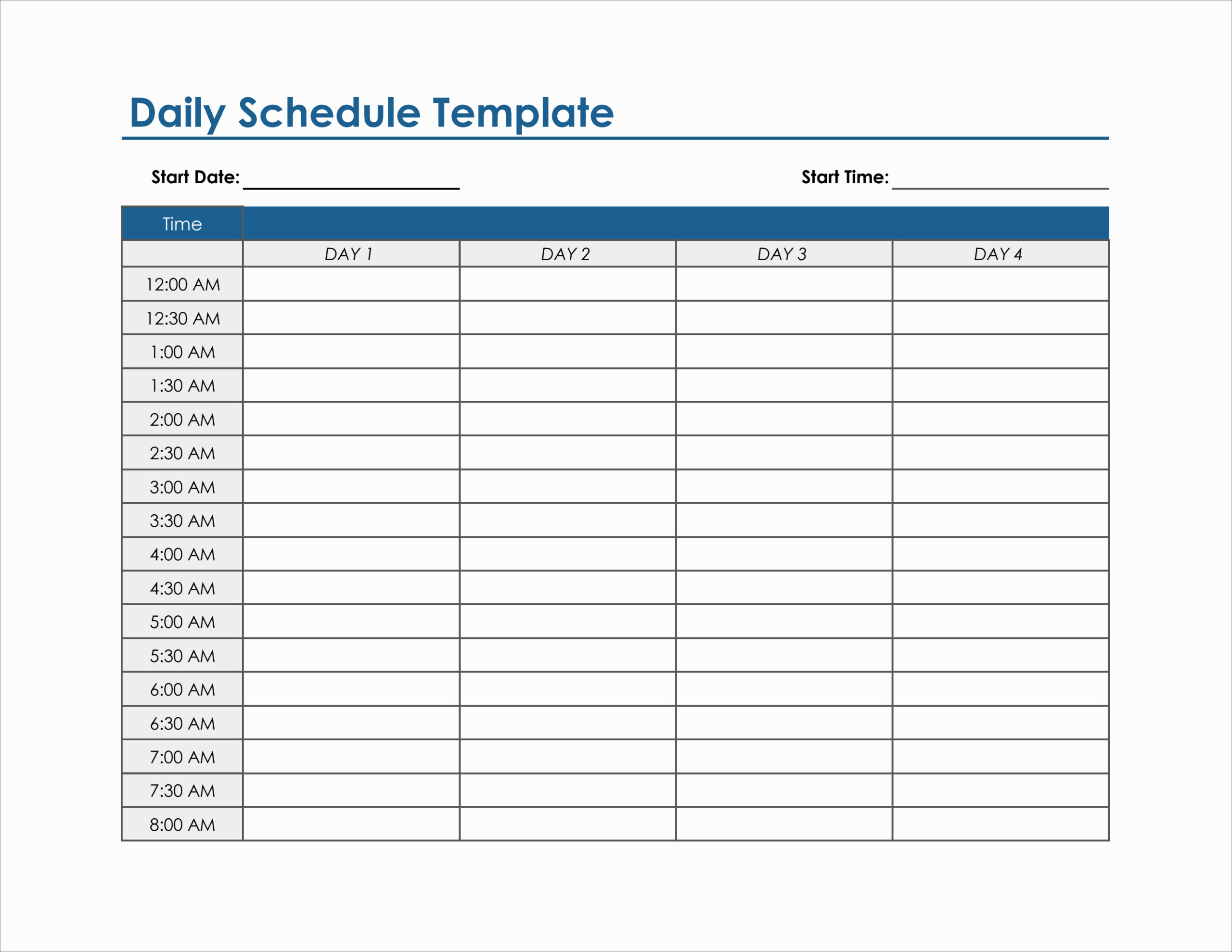 daily routine 24-hour schedule template example