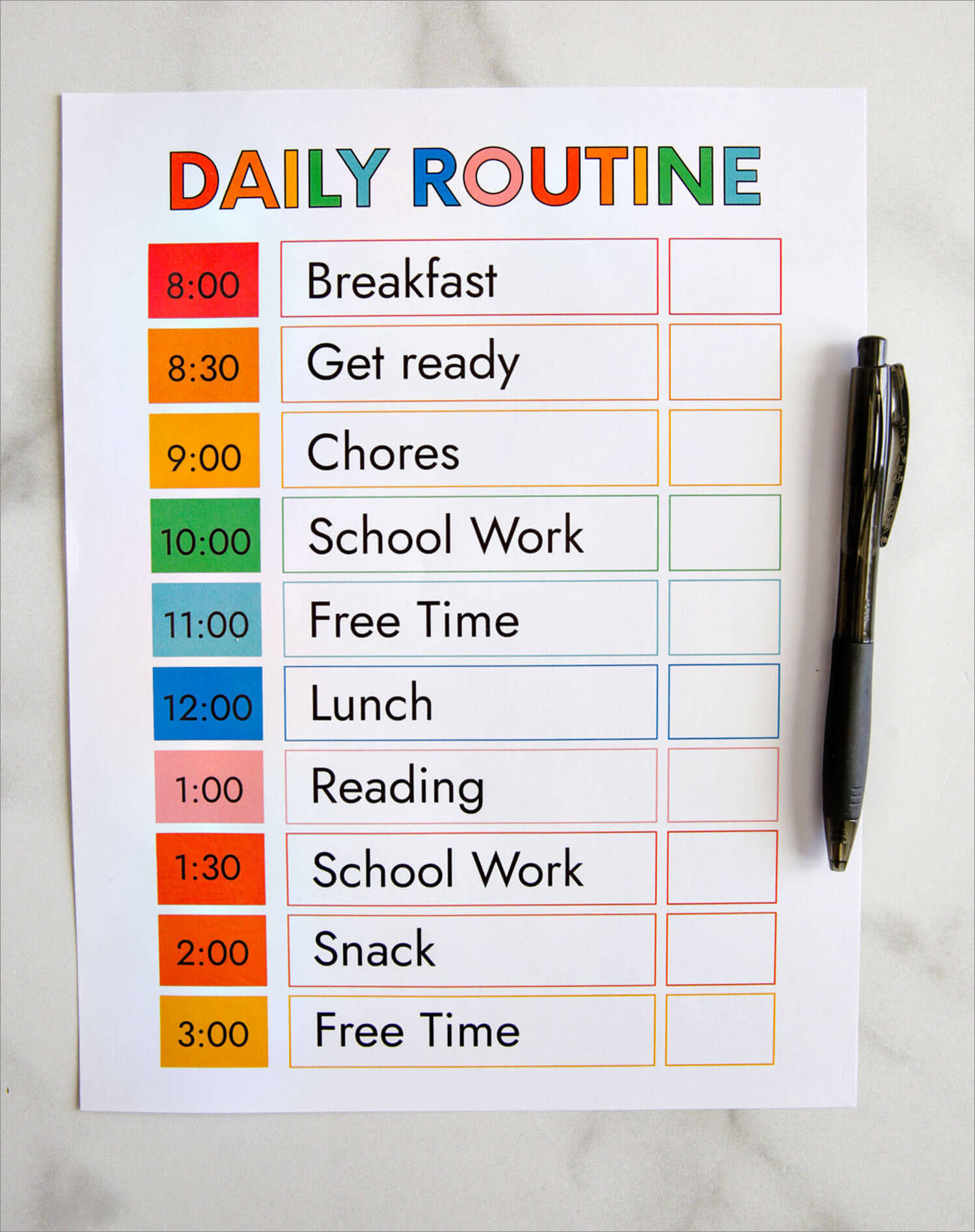daily routine 24-hour schedule template