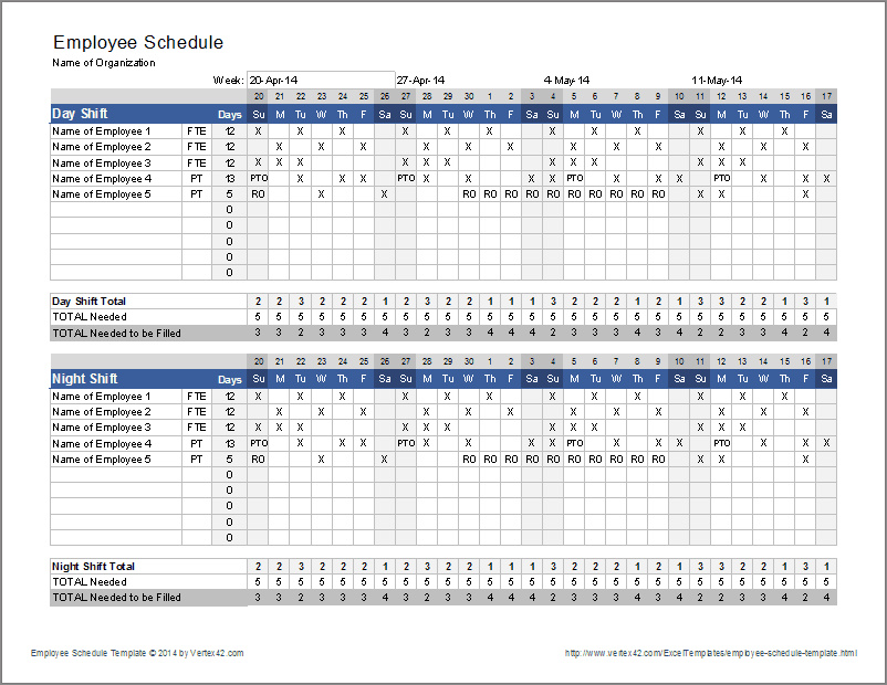 daily staff schedule template example