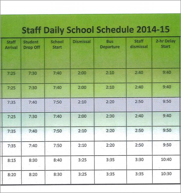 daily staff schedule template