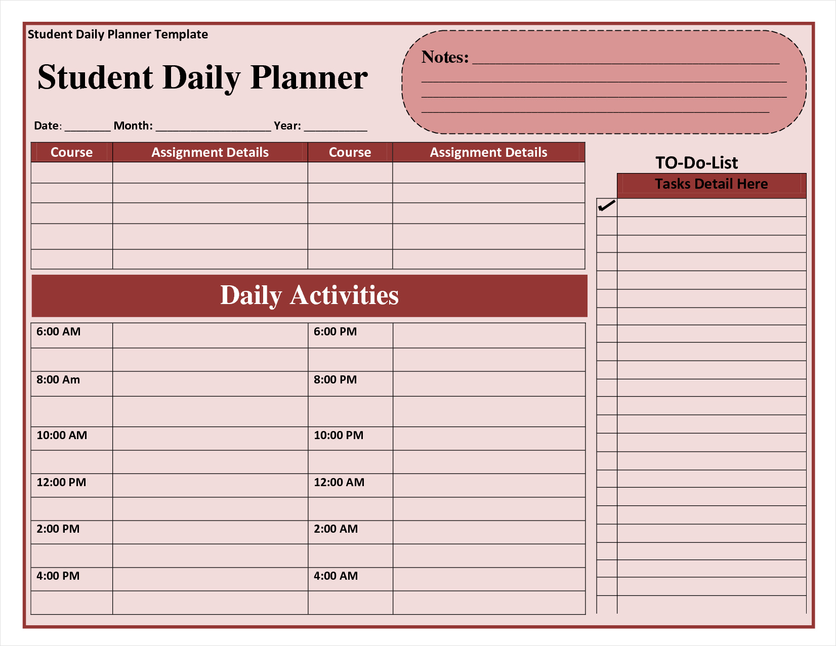 daily student planner template