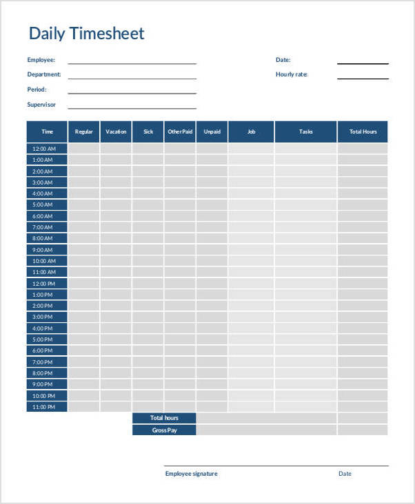 daily task timesheet template