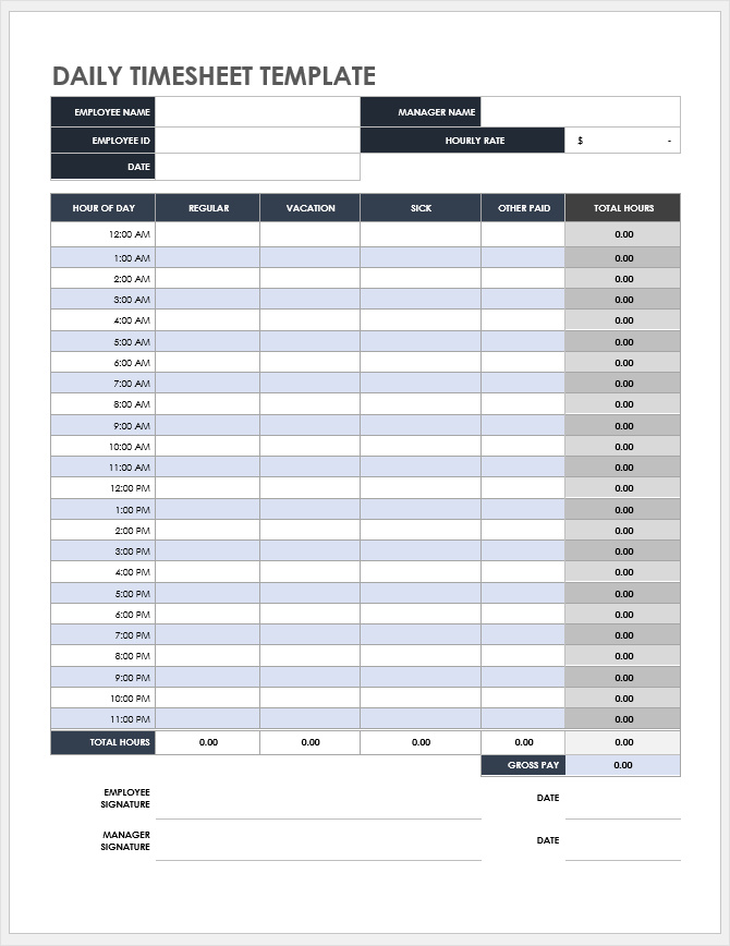 daily timesheet template example