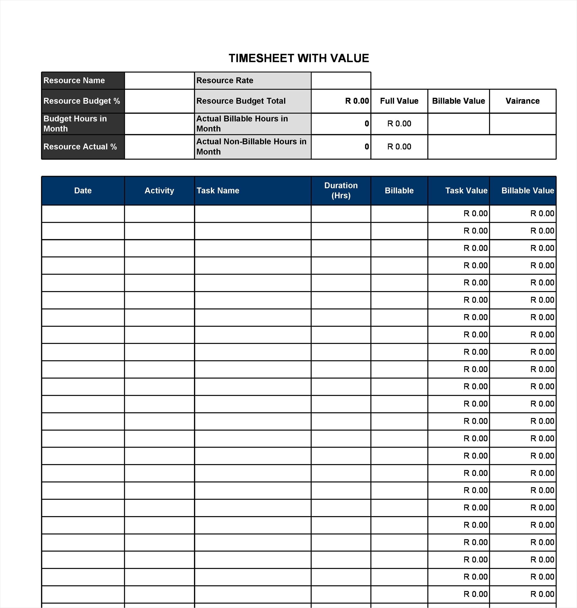 daily timesheet template excel with tasks example