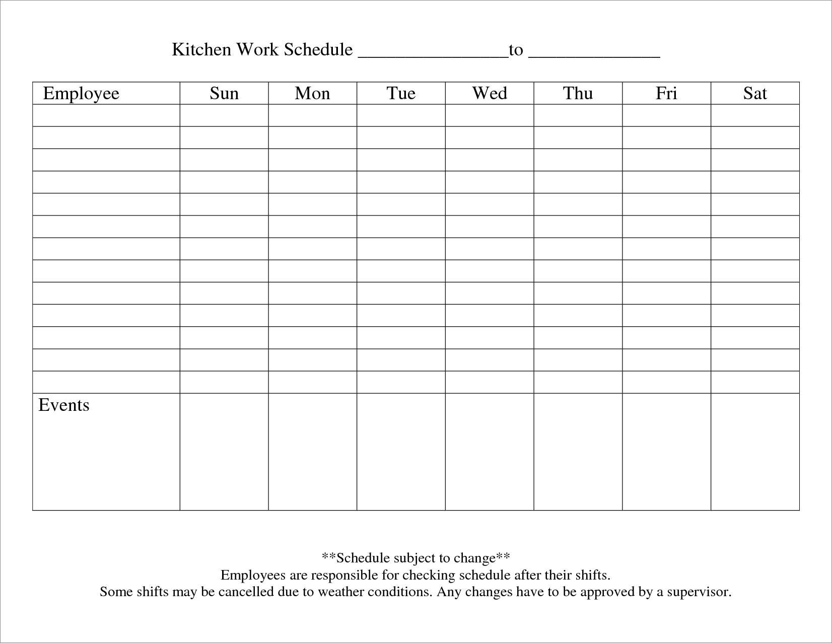 day work schedule template example