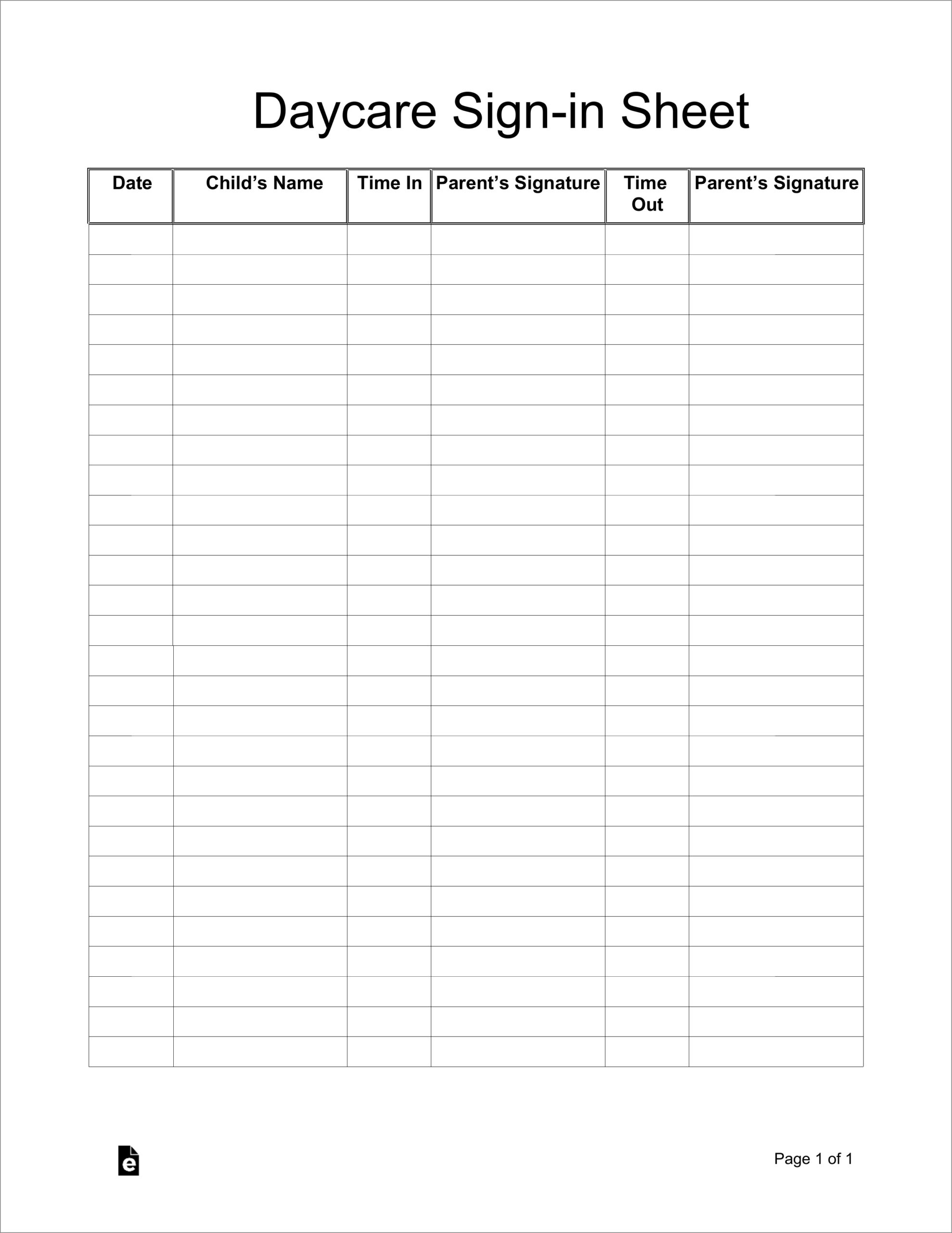 daycare sign in sheet template sample